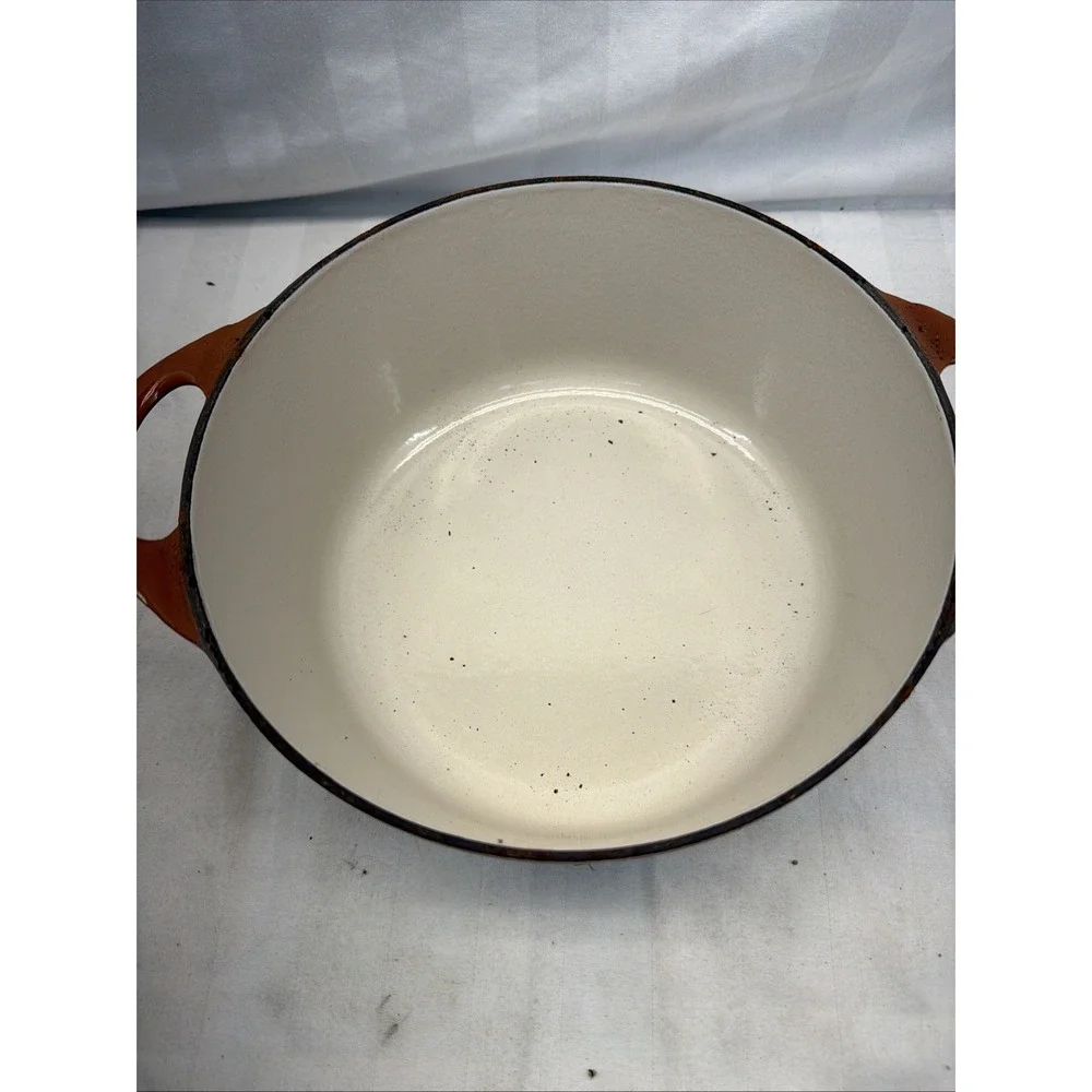 Vintage COUSANCES Orange Enamel Cast Iron Dutch Oven Number 22
